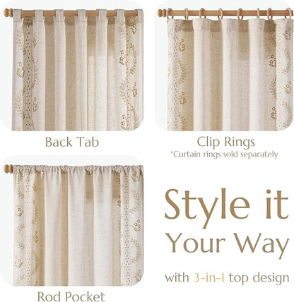 jinchan Belrose Linen Curtains for Bedroom Floral Curtains 84 Inch Length Linen Blend Beige Embroidered Drapes Farmhouse Flower Patterned Drapes for Living Room Window Treatments Set 2 Panels