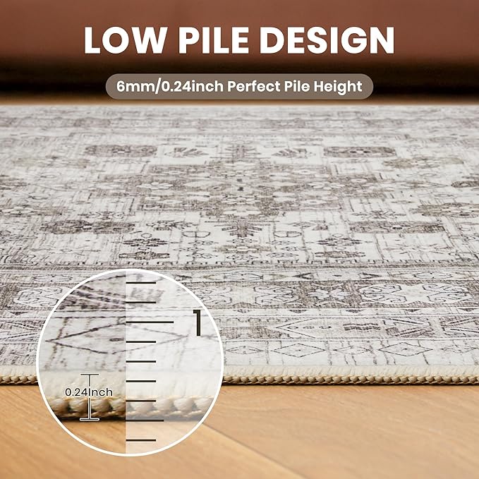 zesthome 2x6 Runner Rug for Hallways, Machine Washable Rug, Non Slip Vintage Low Pile Runners, Stain Resistant Runners for Entryway, Kitchen, Bathroom, Laundry Room, Corridor