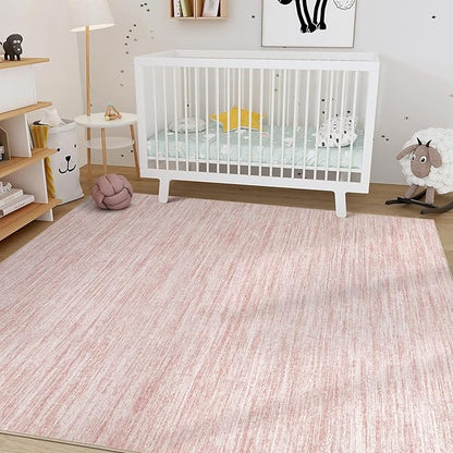 Nakagishi 5x8 Area Rugs Living Room: Washable Large Vintage Rug Neutral Non-Slip Soft Stain Resistant Indoor Carpet for Bedroom Nursery Dining Room Office Playroom - Pink-01