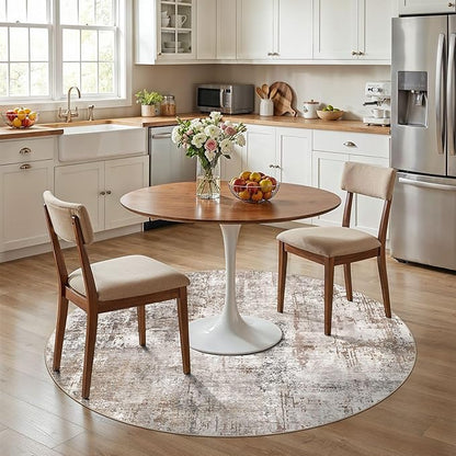 UERMEI 6ft Round Area Rug Living Room Rugs - 6x6 Washable Neutral Modern Abstract Soft Thin Rug Indoor Floor No Slip Rug Carpet for Bedroom Under Dining Table Home Office Decor - Brown/Grey/Red