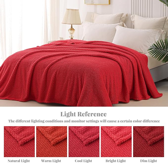 Whale Flotilla King Size Fuzzy Fleece Blanket for Bed, 90x104 Inch Fluffy Warm Soft Jacquard Blankets for All Season, Lightweight and Cozy, Red