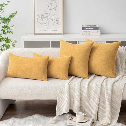 MIULEE Spring Home Decor Pack of 2 Couch Throw Pillow Covers 16x16 Inch Soft Beige Yellow Chenille Pillow Covers for Sofa Living Room Spring Home Decor Couch Solid Dyed Cases