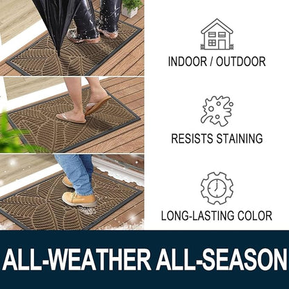 Colorxy Waterproof Doormat, Sturdy Natural Rubber Front Indoor Mat, Non Slip Low Profile Outdoor Door Mat, Stain and Fade Resistant Floor Mats, Easy Clean Patio Entry Mat, 59''x20'', Light Brown