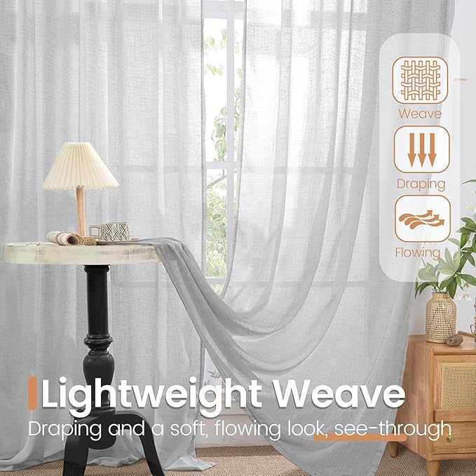 BGment Light Grey Linen Curtains for Living Room 84 Inch Length - Light Filtering Window Drapes Semi Sheer with Rod Pocket for Bedroom Dining Room Decor Lightweight, 2 Panels Set, 52 X 84 Inch