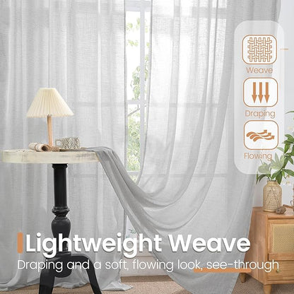 BGment Light Grey Linen Curtains 80 Inch Length for Living Room, Window Drapes Lightweight Rustic Country Textured for Bedroom Farmhouse Decor Rod Pocket, 2 Panels Set, 52 Inch Wide