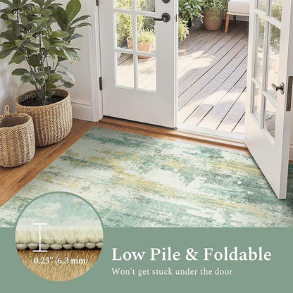 Rugflix 8x10 Area Rugs for Living Room, Washable Large Rug Stain-Resistant Low Pile, Modern Carpet for Dining Room Home Office Kid Room Nursery Bedroom, Light Green