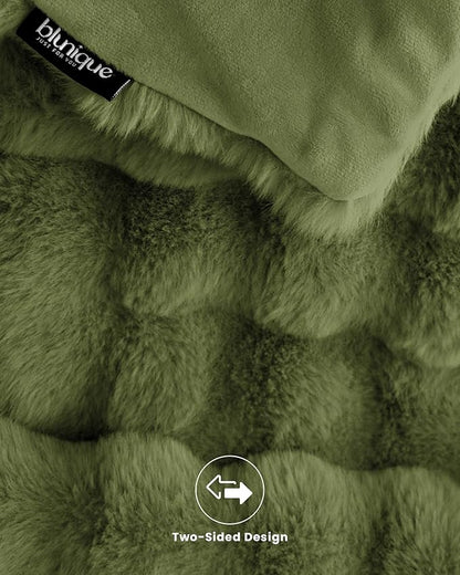 Ultra Soft Cozy Faux Fur Throw Blanket, Fuzzy Plush Thick Bubble Blanket, Oversize Luxury Fluffy Blanket for Couch, Sofa, Bedroom, and Living Room,50x60 Inches,Green