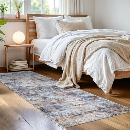 IOHOUZE Abstract Runner Rug 2x6 Ft Washable Runners for Hallways, Non Slip Kitchen Runner Soft Printed Faux Wool Entryway Runner Indoor, Modern Abstract Floor Carpet for Hall Bedroom, Orange Grey