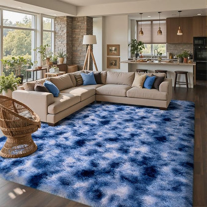 8x10 Ft Extra Large Shag Rugs for Living Room, Ultra Soft Fluffy Furry Area Rugs for Bedroom Indoor Floor, Aesthetic Carpet for Kids Home Decor (Blue)