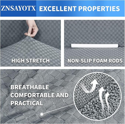 ZNSAYOTX 1 Piece Jacquard Couch Covers for 3 Cushion Couch High Stretch Sofa Cover for Pets Dogs Anti Slip Extra Large Sofa Slipcovers Furniture Protector (XL Sofa, Light Grey)