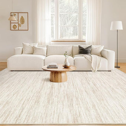 Nakagishi 5X7 Area Rugs Living Room: Washable Large Vintage Rug Neutral Non-Slip Soft Stain Resistant Indoor Carpet for Bedroom Nursery Dining Room Office Playroom - Beige-01