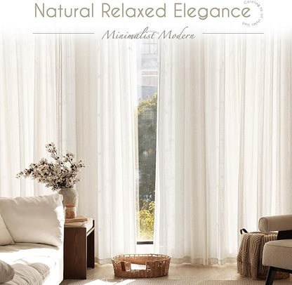 Natural Linen Curtain 100 inch Length 2 Panels Set Back Tab Light Filtering Living Room Curtain Drapes Home Office Modern Minimalist Decor Farmhouse Boho Neutral Cream Semi Sheer Curtain 100 inch Long