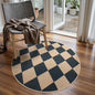 Lahome Colette Checkered Round Rug 3ft, Circle Indoor Outdoor Entryway Patio Rug Washable Easy Jute Rug, Farmhouse Non Slip Small Round Rugs for Bedroom Porch Living Room Decor