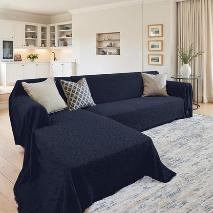HOMERILLA Sectional Couch Covers for Sectional Sofa L Shaped Sofa Cover Blanket 2 Pieces L Shape Furniture Protector for Pets Dogs(Midnight Blue, XXX-Large)