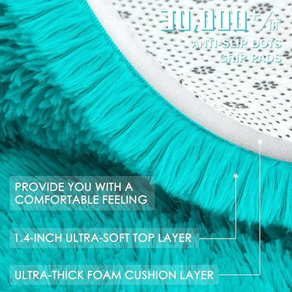OLANLY Teal Blue Round Rugs for Bedroom - Machine Washable, 7 ft Circle Area Rugs for Living Room, Soft and Fluffy Shaggy Carpet for Teen Girls and Boys, Nursery Rooms, Dorms, Home Decor Aesthetic
