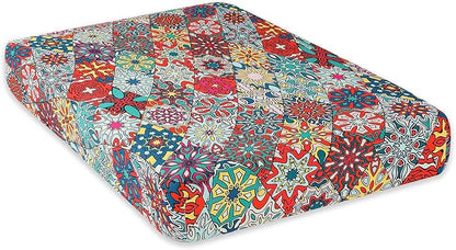hyha Printed Couch Cushion Covers, Floral Sofa Covers Washable for 2 Cushion Couch, Stretch Pattern Outdoor Cushion Covers for Patio Furniture with Elastic Bottom(Medium, Diamond Mandala)
