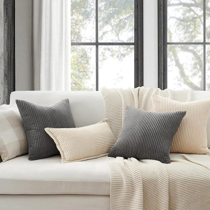 Topfinel Dark Grey Throw Pillow Covers Set of 4,Soft Velvet Modern Double-Sided Designs,Decorative Cushion CasesMix and Match for Home Decor, Pillow Inserts Not Included (20x20 inch)