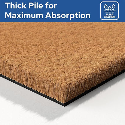 Barnyard Designs Natural Coco Coir Heavy Duty Backing Doormat - Large Cute Non-Slip Front Door Welcome Mat for Outside Entrance or Porch Entry, Brown (24x36, Plain Brown)