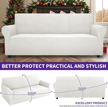 ZNSAYOTX Super Stretch Couch Cover (72"-92") Universal Sofa Covers with Elastic Bottom, Dog Cat Pets Friendly Washable Furniture Protector Fitted Sofa Slipcovers Stay in Place (White, Sofa)