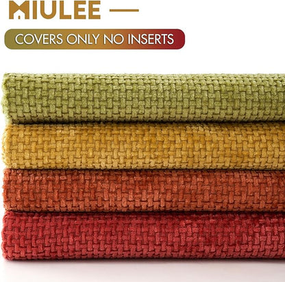 MIULEE Pack of 4 Burnt Orange Couch Throw Pillow Covers 18x18 Inch Yellow Green Soft Decorative Chenille Pillows Farmhouse Accent Cushions for Boho Home Decor Spring Sofa Bedroom Living Room