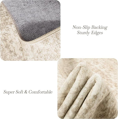 2x3 Washable Rugs for Kitchen, Floor, Entryway, Powder Room Small Area Rug Non-Slip Vintage Low Pile Throw Door Mat Beige