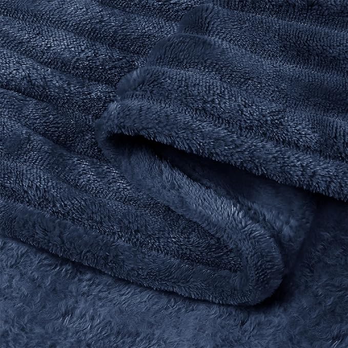 BEDELITE Fleece Blanket Queen Size – 3D Ribbed Jacquard Soft and Warm Decorative Fuzzy Blankets – Cozy, Fluffy, Plush Lightweight Throw Blankets for Couch, Bed, Sofa(Navy Blue, 90x90 inches)