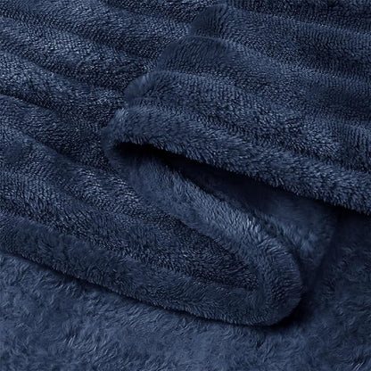 BEDELITE Fleece Blanket Twin Size – 3D Ribbed Jacquard Soft and Warm Decorative Fuzzy Blankets – Cozy, Fluffy, Plush Lightweight Throw Blankets for Couch, Bed, Sofa(Navy Blue, 60x80 inches)