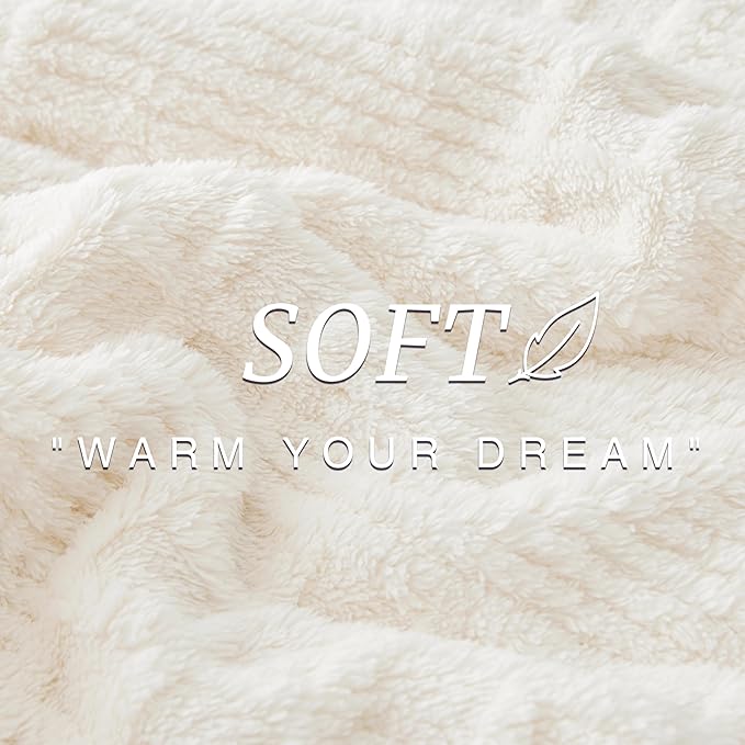 EXQ Home Fleece Throw Blanket for Couch or Bed - 3D Waffle Patchwork Pattern Jacquard Decorative Blankets - Cozy Soft Lightweight Fuzzy Flannel Blanket Suitable for All Seasons(50"×60",Beige)