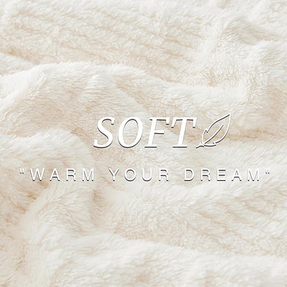 EXQ Home Fleece Throw Blanket for Couch or Bed - 3D Waffle Patchwork Pattern Jacquard Decorative Blankets - Cozy Soft Lightweight Fuzzy Flannel Blanket Suitable for All Seasons(50"×60",Beige)