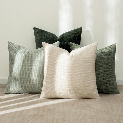 MIULEE Pack of 4 Couch Throw Pillow Covers 16x16 Inch Neutral Green Soft Decorative Chenille Pillow Covers Farmhouse Accent Cushion Covers for Boho Spring Home Decor Sofa Bedroom Living Room