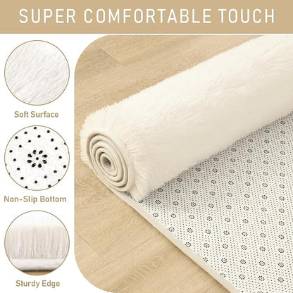 LOCHAS Ultra Soft Indoor Modern 10x14 Area Rugs Fluffy Living Room Carpets for Children Bedroom Home Decor Nursery Cream Rug