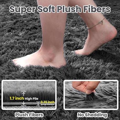 5x7 Area Rugs for Living Room: Ultra Soft Fluffy Shag Gray Rug for Bedroom, Non-Slip Large Fuzzy Plush Rug Indoor Floor Carpet for Nursery Kids Boys Girls Room, Dorms, Modern Home Decor