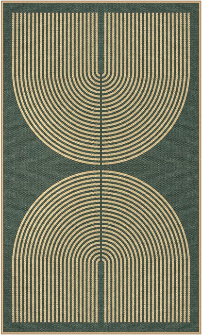 Lahome Enfys Modern Rainbow Easy Jute Entry Rug, 3x5 Washable Outdoor Patio Porch Rug, Farmhouse Non Slip Non Shedding Dark Green Carpet for Dorm Living Room Deck Front Door Kitchen