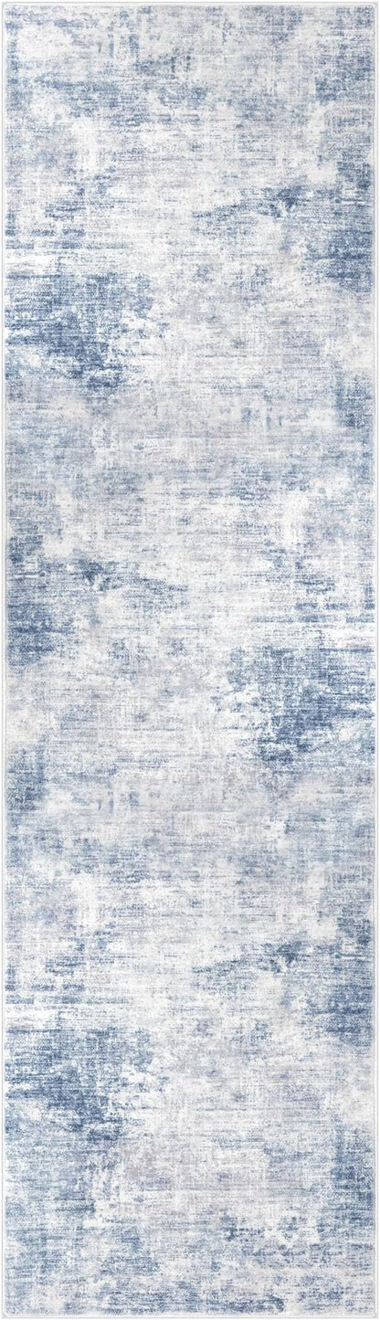 IOHOUZE Abstract Runner Rug 3x10 Ft Washable Runners for Hallways, Non Slip Kitchen Runner Printed Faux Wool Entryway Runner Indoor, Modern Abstract Floor Carpet for Hall Bedroom, Light Blue Grey