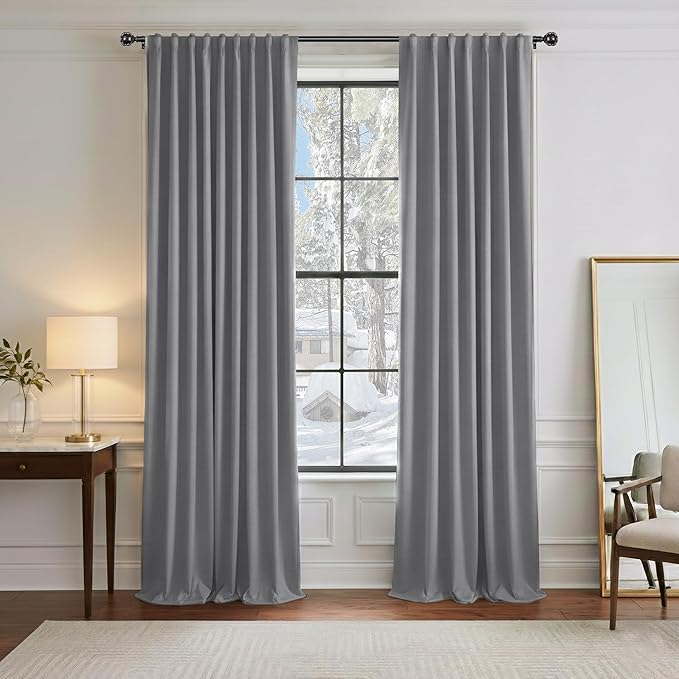 PONY DANCE Blackout Curtains 84 inch Length 2 Panels Set - Window Curtains for Living Room Back Tab Drapes Thermal Insulated Room Darkening, 52 x 84 inches, Silver Grey, 2 Panels