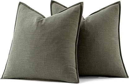 MIULEE Decorative Linen Euro Sham Pillow Covers 24x24 Inch Olive Green Boho Farmhouse Neutral Couch Throw Pillows for Bed Pack of 2 Accent Outdoor Pillowcase Modern Sofa Cushion Livingroom Home Decor