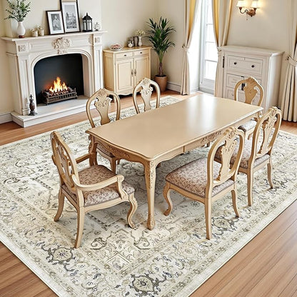 Lofus 5x7 Area Rugs for Living Room, Washable Area Rug, Rugs for Bedroom, Kitchen, Vintage Boho Carpet, Soft Non-Slip, Low Pile Large Area Rug for Office Dining Room, Beige and Brown
