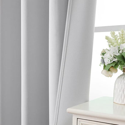 CUCRAF Grayish White Blackout Curtains 54 inch Length 2 Panels Set, Rod Pocket Room Darkening Drapes for Bedroom Living Room, Insulated Thermal Light Blocking Window Curtain (W52 x L54 Inch)