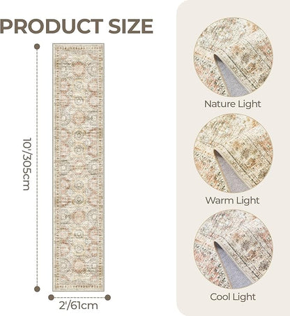 Long Bathroom Rugs Runner - Washable Runner Rugs for Hallway 2x10, Ultra-Thin Soft Kitchen Carpet Runner, Anti Slip Backing Runner Rugs for Entrance, Bedroom, Living Room(2'x10', Brown/Pink)