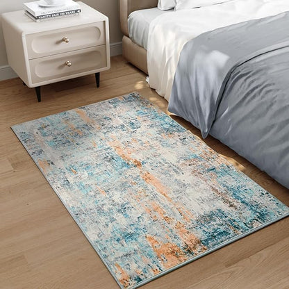 Entrance Rugs Indoor 2x3 Blue Entry Rug Washable Abstract Small Area Rug Non-Slip Low Pile Throw Rugs for Entryway, Kitchen Floor, Front Door Indoor Door Mat, Bathroom, Bedroom Bedside