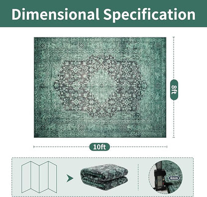 Washable Rugs 8x10 Area Rugs for Living Room- Vintage Green Rugs for Bedroom,Dining Room, Large Soft Low Pile Carpet with Non Slip Rubber Backing,Neutral Accent Rug for Nursery Home Office