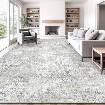 10x14 Area Rugs for Living Room, Washable Modern Abstract Large Area Rug Neutral Soft Non Slip Kids Rug Stain Resistant Indoor Carpet for Bedroom Dining Room Playroom Office(BeigeGrey, 10'x14')