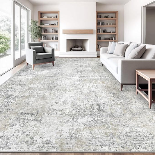 10x12 Area Rug for Living Room, Washable Modern Abstract Large Area Rug Neutral Soft Non Slip Kids Rug Stain Resistant Indoor Carpet for Bedroom Dining Room Playroom Office(BeigeGrey, 10'x12')