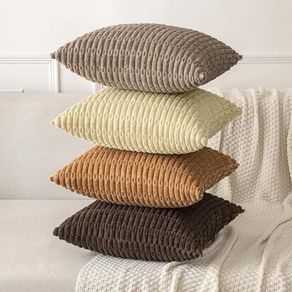 MIULEE Pack of 2 Corduroy Decorative Throw Pillow Covers 16x16 Inch Soft Boho Striped Pillow Covers Modern Farmhouse Home Decor for Sofa Living Room Couch Bed Brown