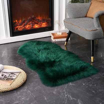 EasyJoy Ultra Soft Fluffy Shaggy Area Rug Faux Fur Rug Chair Cover Seat Pad Fuzzy Area Rug for Bedroom Floor Sofa Living Room (2 x 4 ft Sheepskin, Dark Green)