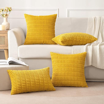 MIULEE Pack of 2 Corduroy Decorative Euro Sham Throw Pillow Covers 26x26 Inch Soft Boho Striped Pillow Covers Modern Farmhouse Home Decor for Summer Sofa Living Room Couch Bed Mustard Yellow