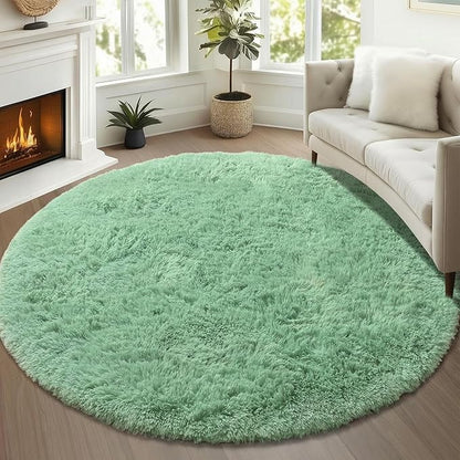ONASAR Sage Green Round Area Rugs 5ft, Fluffy Soft Bedroom Circle Rug for Kids Girls Boys Teen Room, Cute Furry Plush Shaggy Carpet Floor Mat for Nursery Living Room Playroom Dorm Home Decor