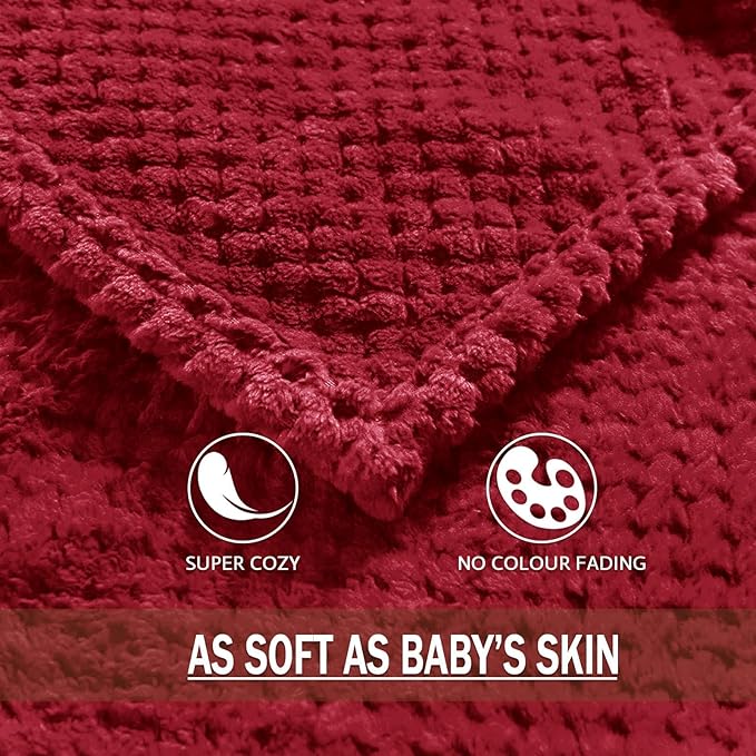 Exclusivo Mezcla Fleece Bed Blanket Queen Size, Super Soft and Warm Blankets for Couch, Sofa and Bed Waffle Textured, Cozy, Fuzzy and Lightweight (Deep Red, 90x90 Inches)