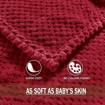 Exclusivo Mezcla Fleece Bed Blanket Queen Size, Super Soft and Warm Blankets for Couch, Sofa and Bed Waffle Textured, Cozy, Fuzzy and Lightweight (Deep Red, 90x90 Inches)