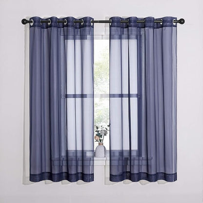 NICETOWN Sheer Curtains Voile Panels - Ring Top Light Weight Voile Window Draperies for Bedroom/Nursery/Dorm (W54 x L63 Inches, Dark Blue, Set of 2)